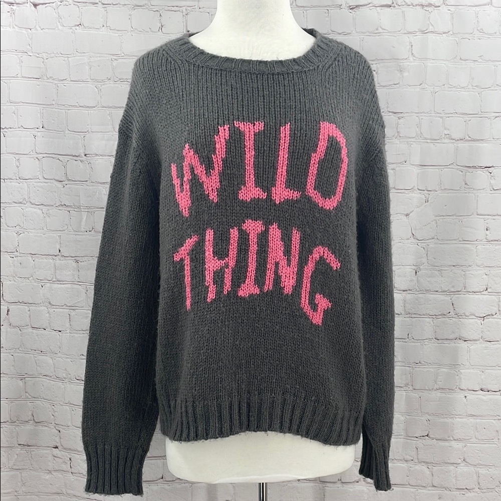 Wooden Ships Wild Thing Mohair Wool Blend Quote Graphic M / L Warm Sweater